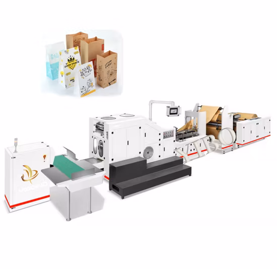 Fully Automatic Roll-Fed Popcorn Bread Flour Food Drink Square Bottom Paper Bag Machine with Flat Handle Maker